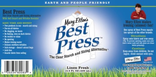 Mary Ellen's Best Press Linen Fresh 16.9 oz label for bottle