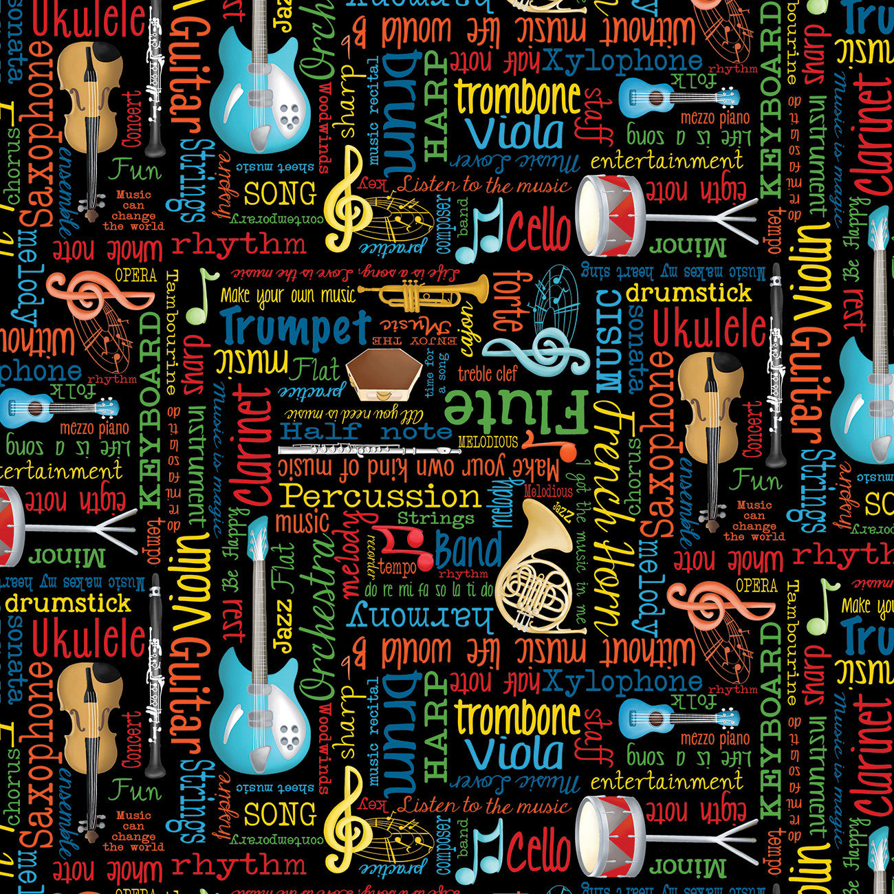 Musical Words Black by Andi Metz | Benartex - Contempo - Kanvas