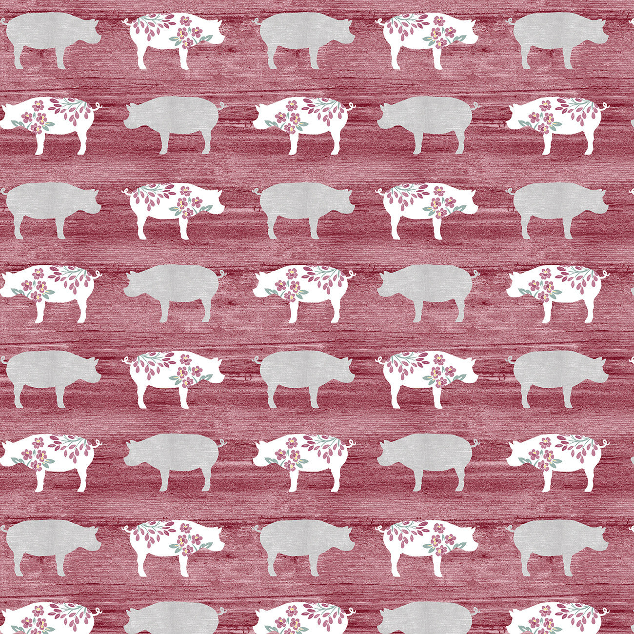 Chalk Barn Pretty Pigs Red Yardage by Shannon Roberts | Benartex