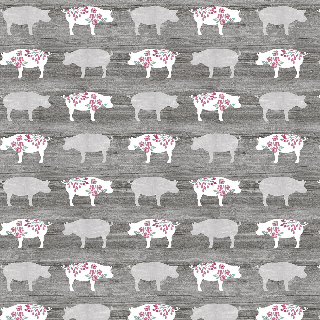 Chalk Barn Pretty Pigs Charcoal Yardage by Shannon Roberts | Benartex