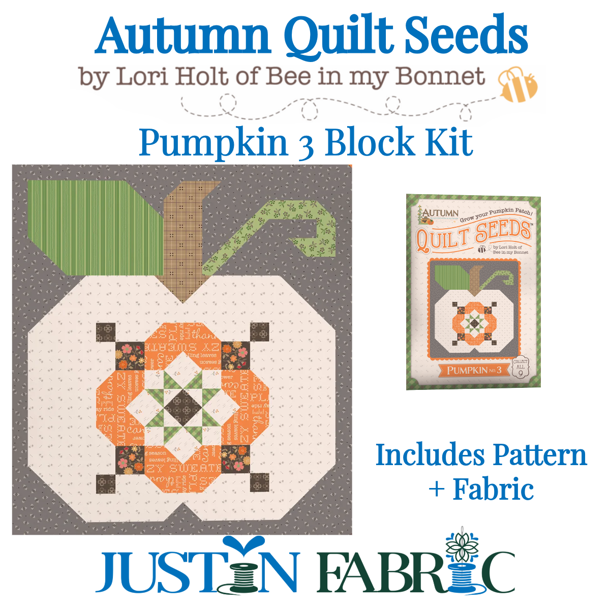 Autumn Quilt Seeds Pumpkin 3 Block Kit Featuring Autumn by Lori Holt