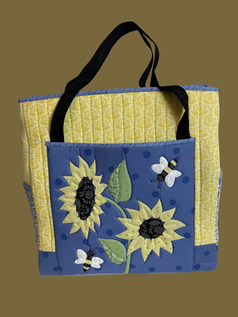 Completed Buzzin' Around Bag showing the Buzzin' Around Laser Cut fusible applique shapes by Jillily Studio for Riley Blake Designs #ST-14630