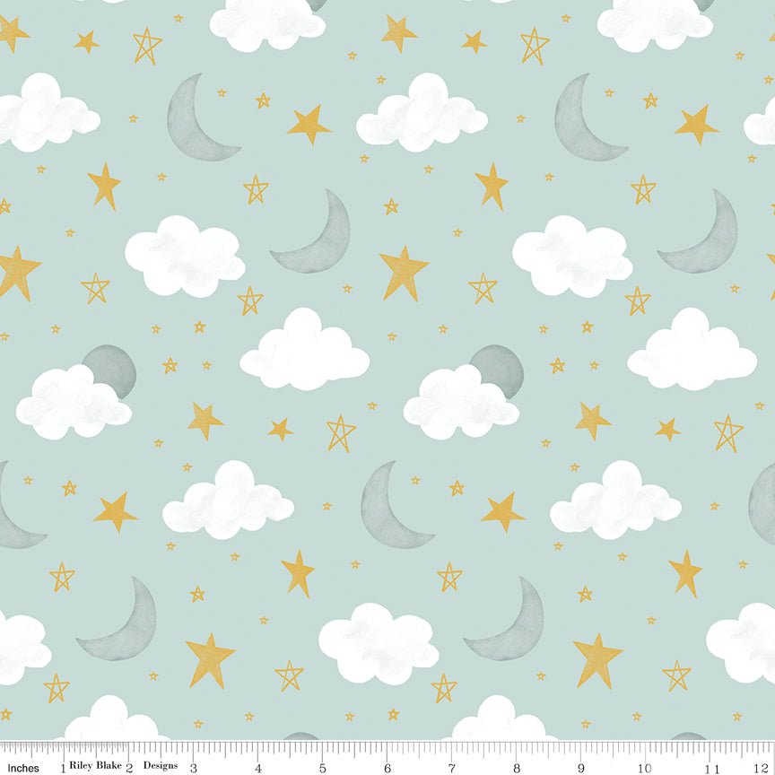 It's a Boy Stars & Moon Aqua Yardage by Echo Park Paper Co | Riley Blake Designs