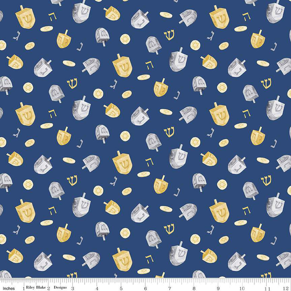 Hanukkah Nights Dreidels Blue Yardage by Tara Reed | Riley Blake Designs #C13431-BLUE