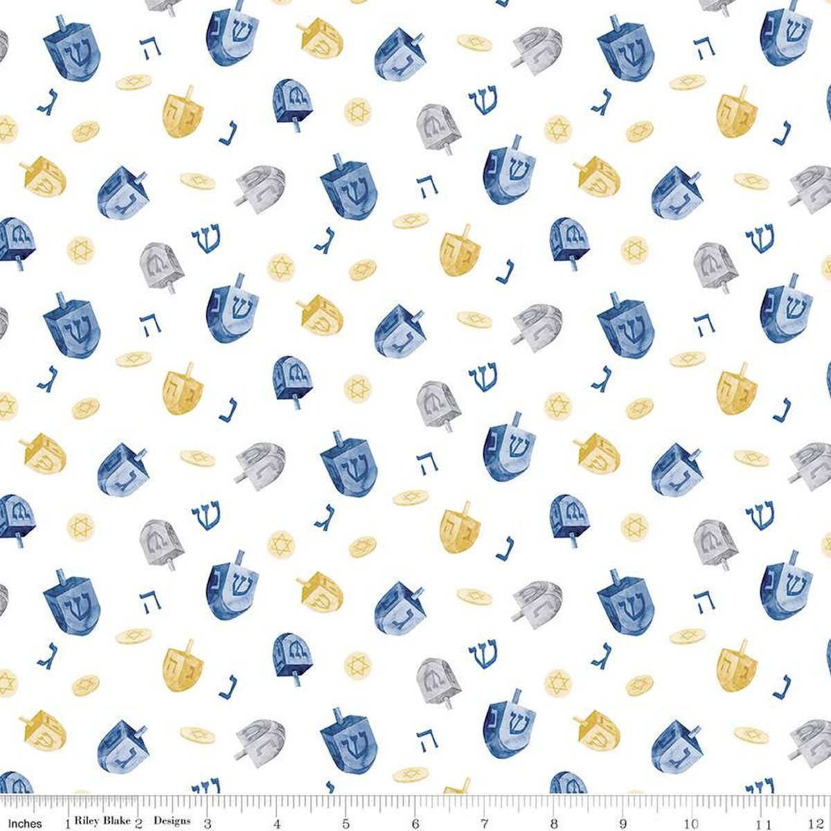 Hanukkah Nights Dreidels White Yardage by Tara Reed | Riley Blake Designs #C13431-WHITE