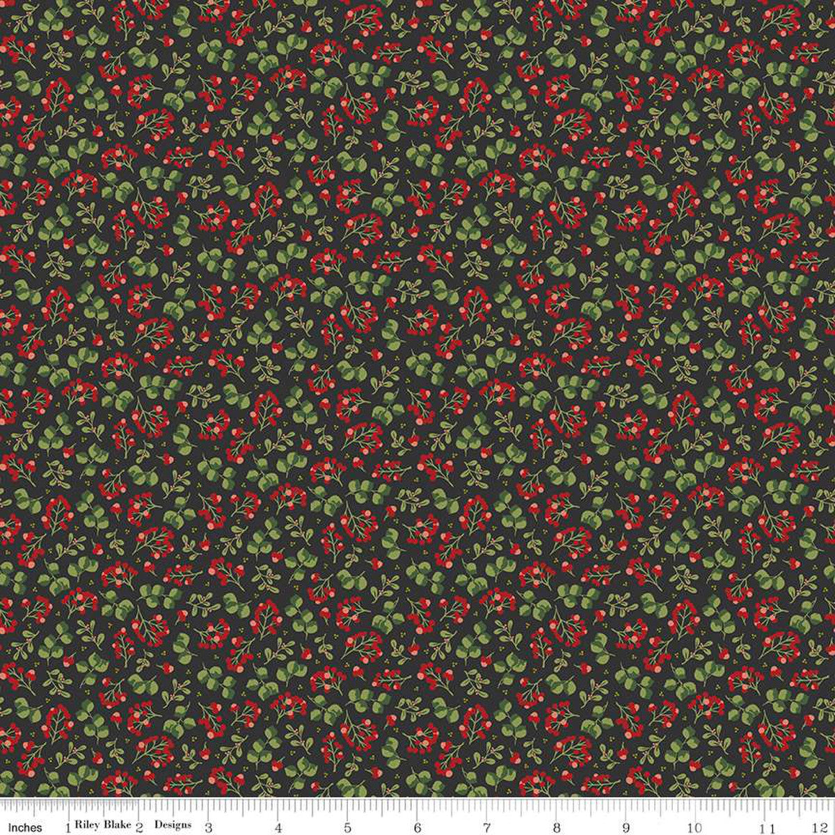 Yuletide Forest Berry Sprigs Charcoal Yardage by Katherine Lenius | Riley Blake Designs