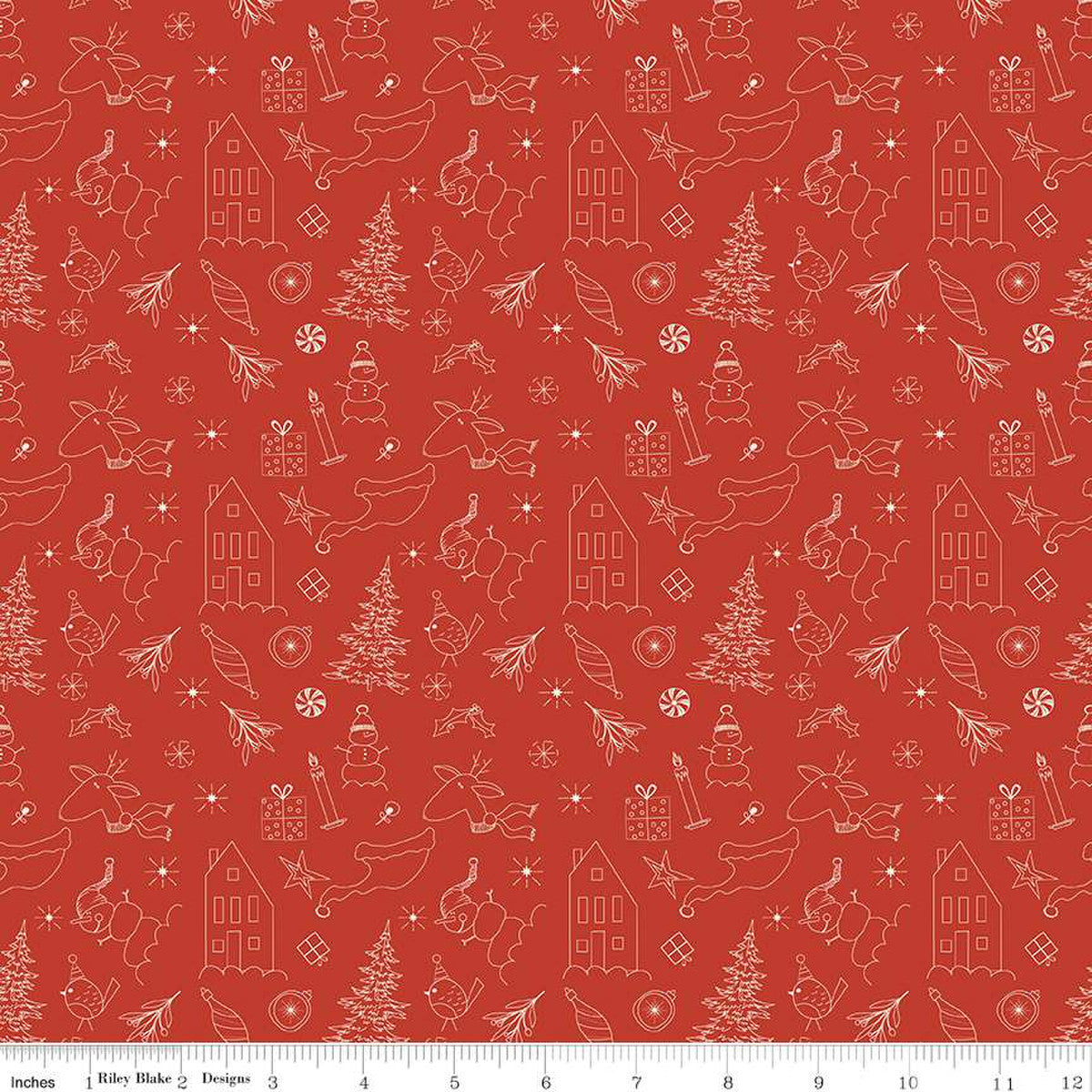 Christmas Is In Town Doodles Red Yardage by Sandy Gervais | Riley Blake Designs #C14742-RED