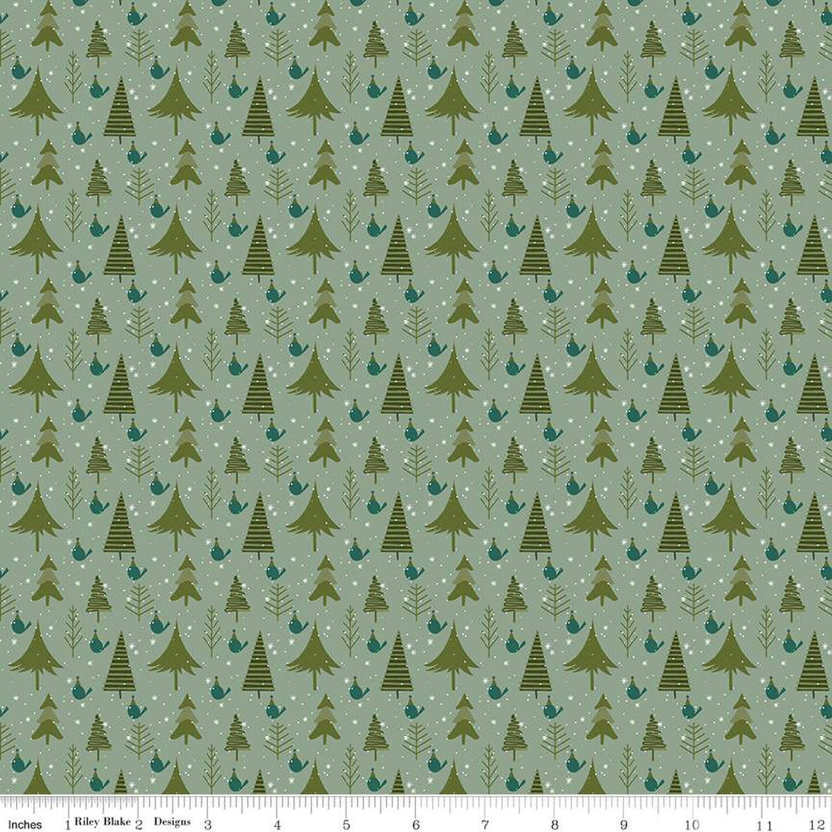 Christmas Is In Town Trees Sage Yardage by Sandy Gervais | Riley Blake Designs #C14744-SAGE