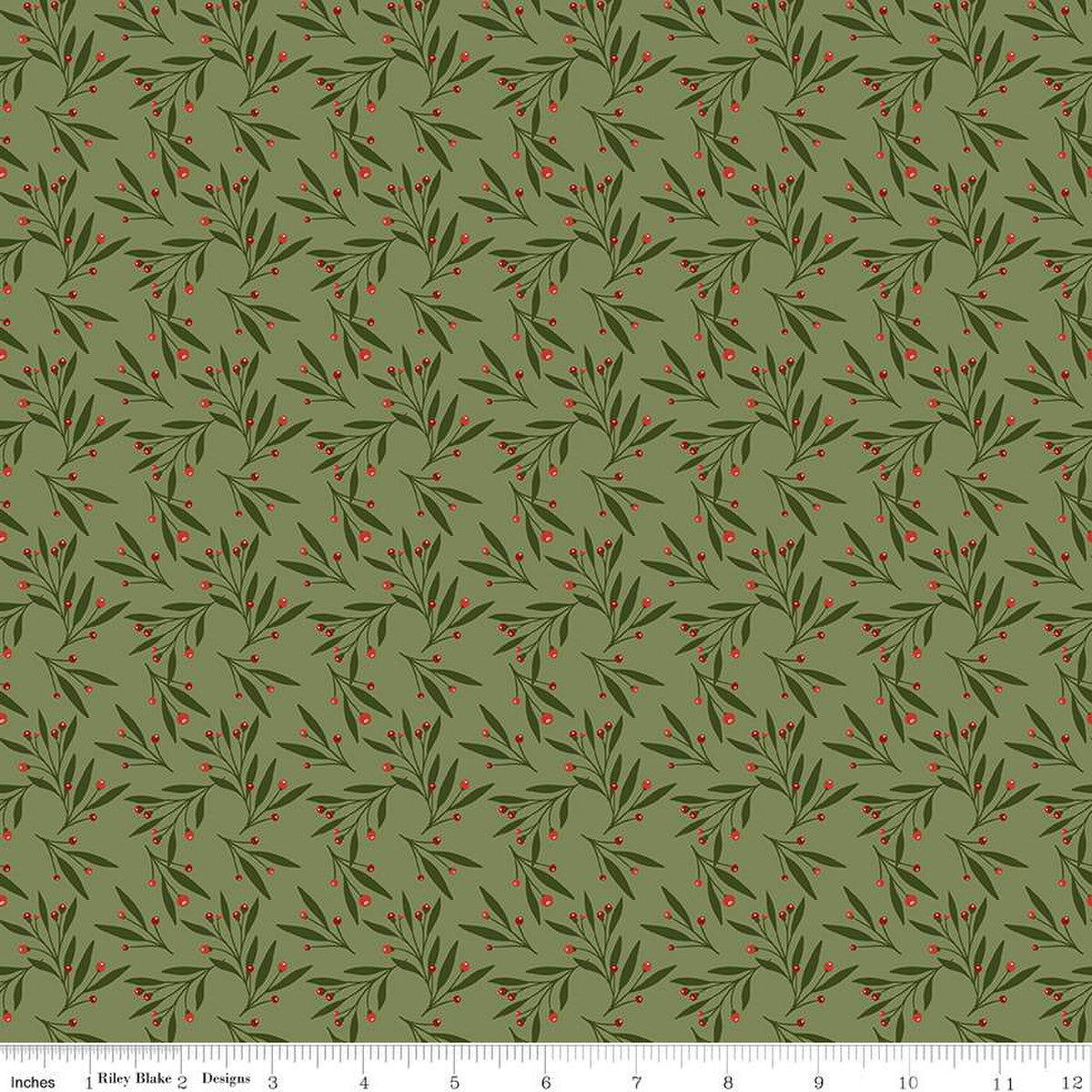 Christmas Is In Town Mistletoe Olive Yardage by Sandy Gervais | Riley Blake Designs #C14745-OLIVE