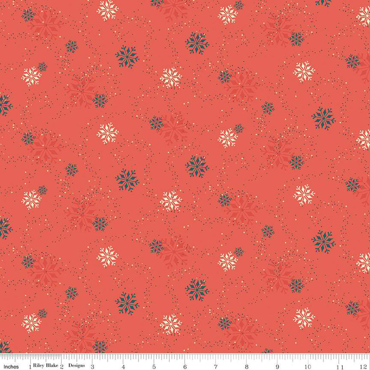 In From The Cold Snowflakes Coral Yardage by Heather Peterson | Riley Blake Designs #C14865-CORAL