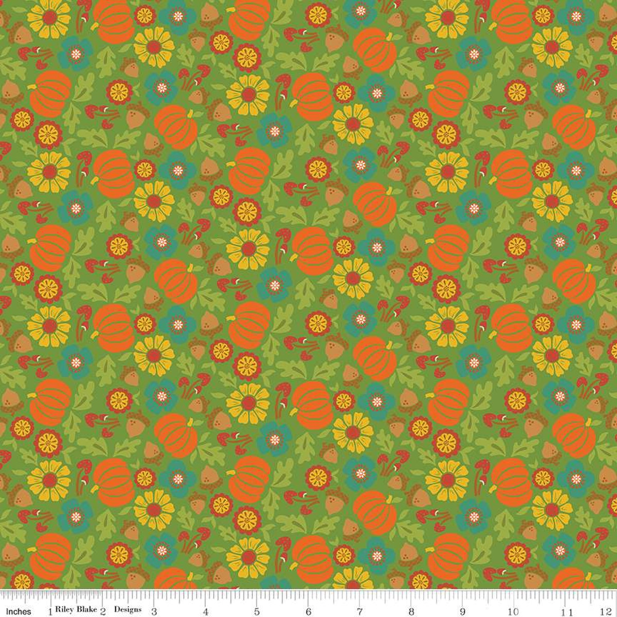 Autumn Afternoon Pumpkins Green Yardage by Heather Peterson | Riley Blake Designs SKU #C14871-GREEN