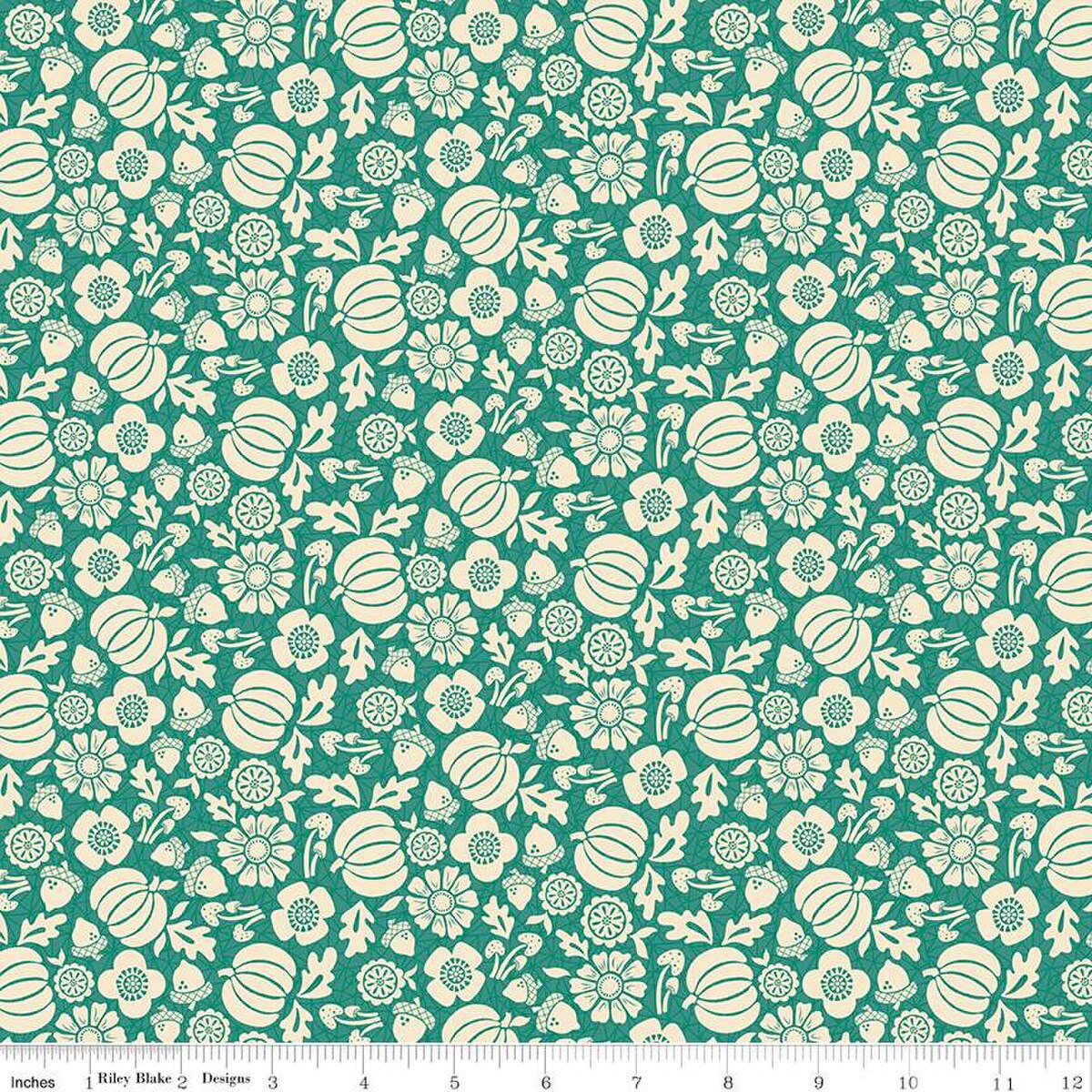 Autumn Afternoon Pumpkins Teal Yardage by Heather Peterson | Riley Blake Designs SKU #C14871-TEAL