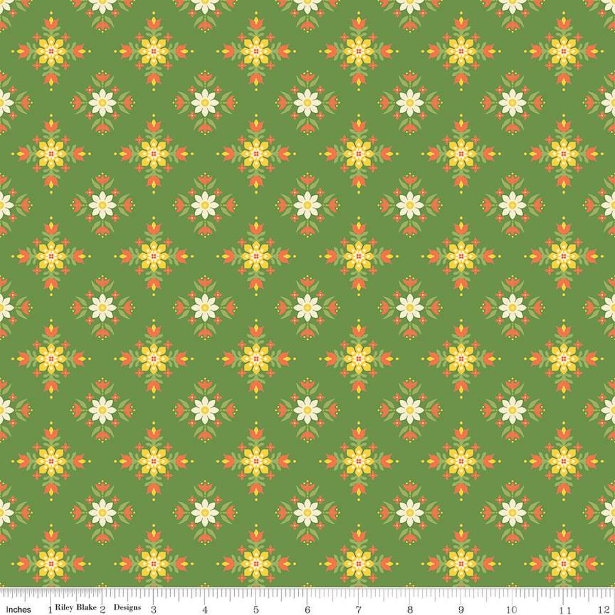 Autumn Afternoon Flower Clusters Green Yardage by Heather Peterson | Riley Blake Designs SKU #C14873-GREEN