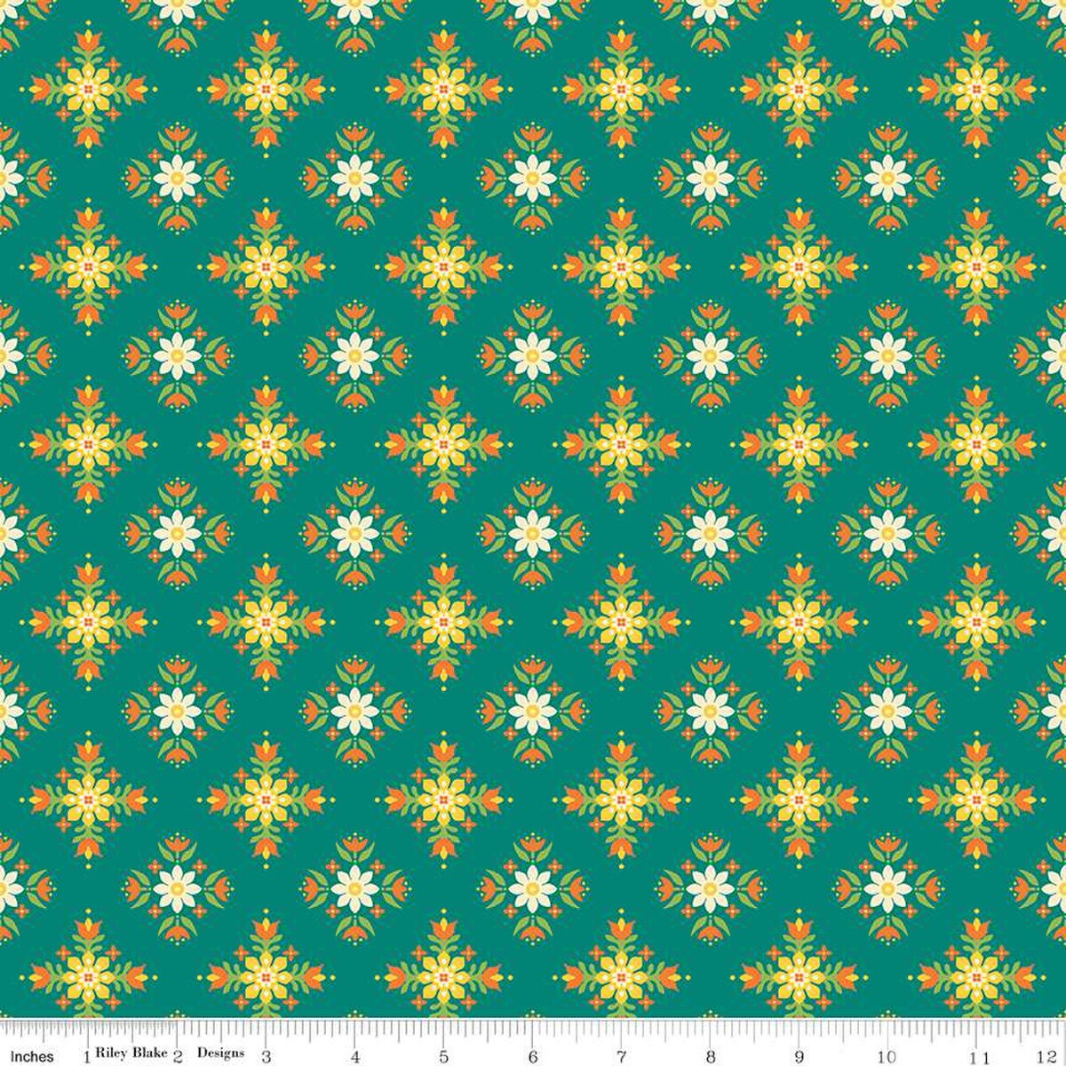 Autumn Afternoon Flower Clusters Teal Yardage by Heather Peterson | Riley Blake Designs SKU #C14873-TEAL