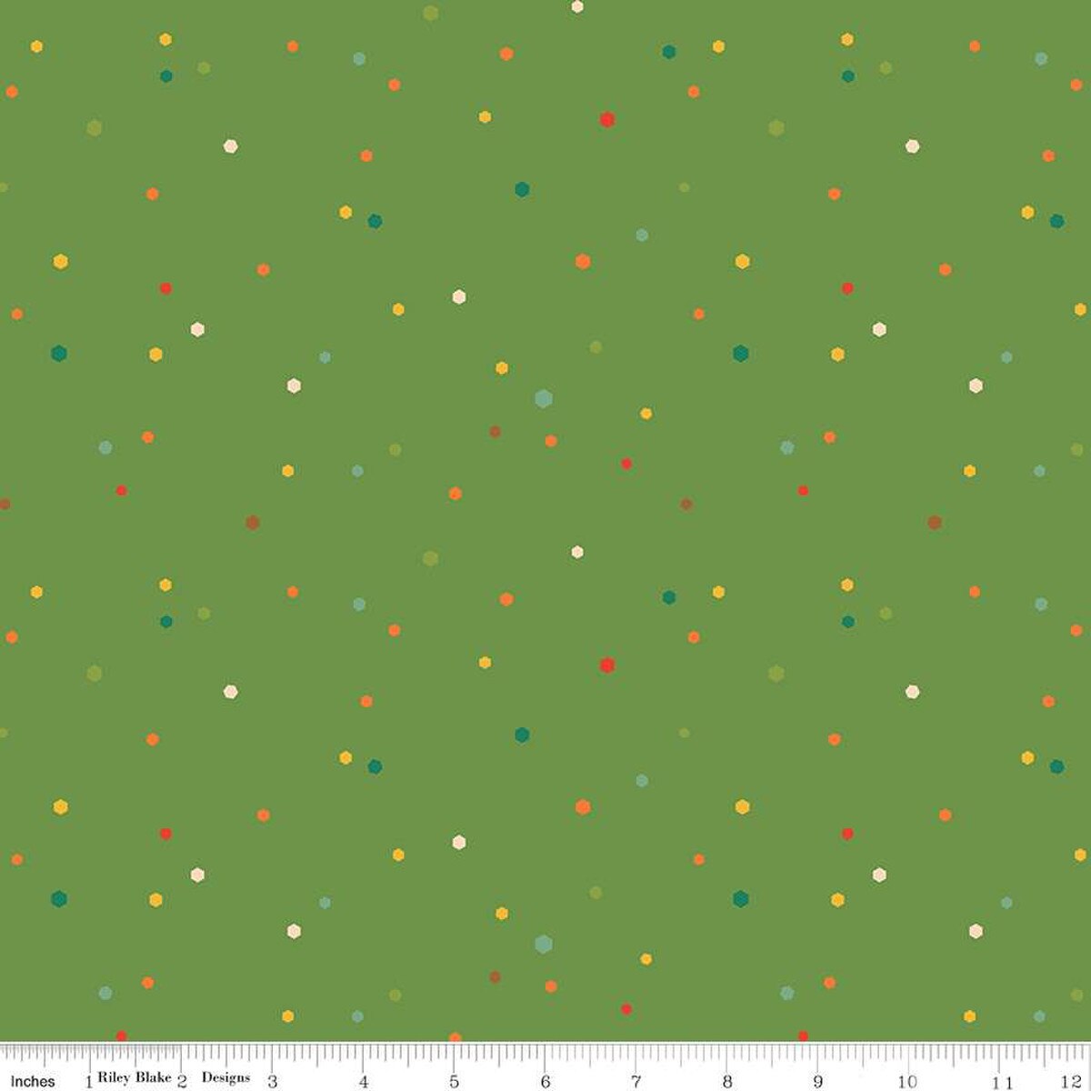 Autumn Afternoon Hexi Dots Green Yardage by Heather Peterson | Riley Blake Designs SKU #C14879-GREEN