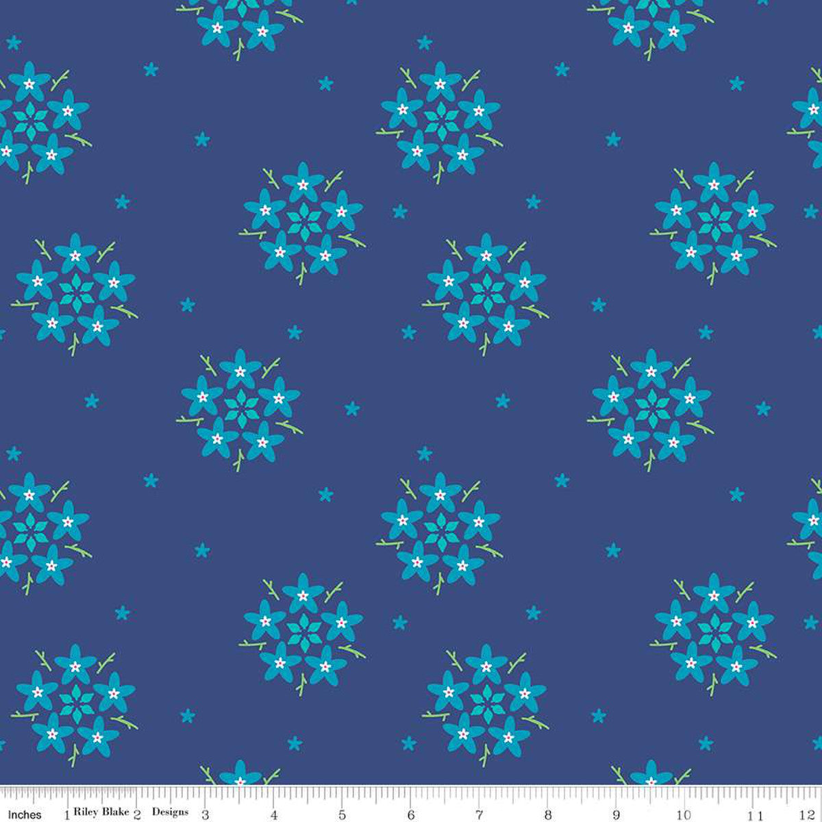 Bloom Star Flower Blue Yardage by Kristy Lea of Quiet Play | Riley Blake Designs #C14983-BLUE