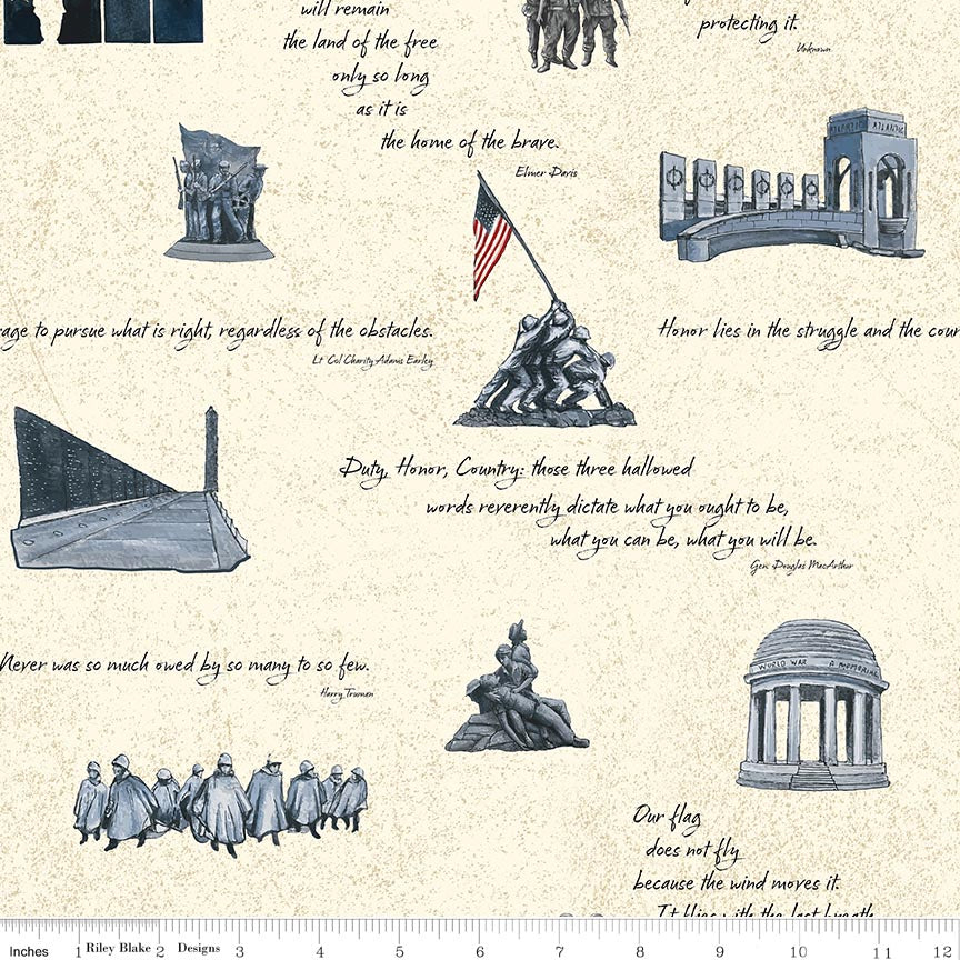 American Honor Monument Cream Yardage by Vicki Gifford | Riley Blake Designs