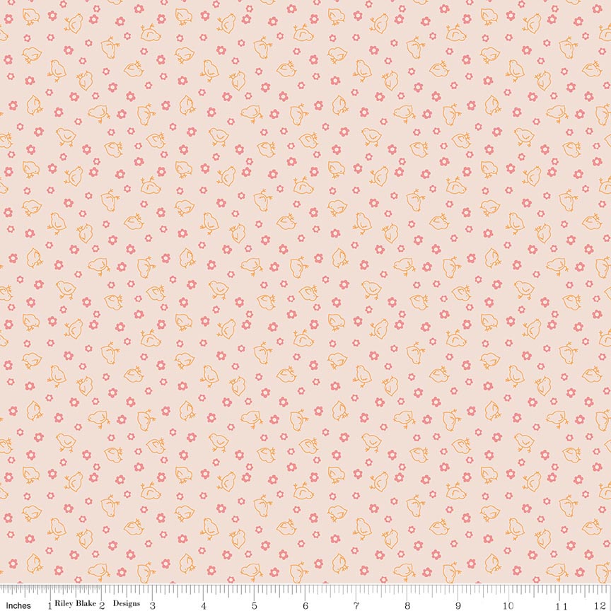 Farmer's Daughter Baby Chicks Background Coral Yardage by Lori Holt | Riley Blake Designs