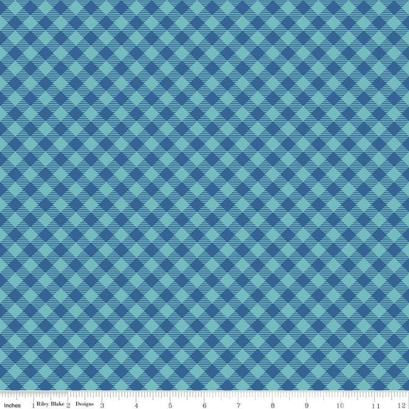Cozy Christmas Gingham Blue Cotton Yardage by Lori Holt | Riley Blake Designs