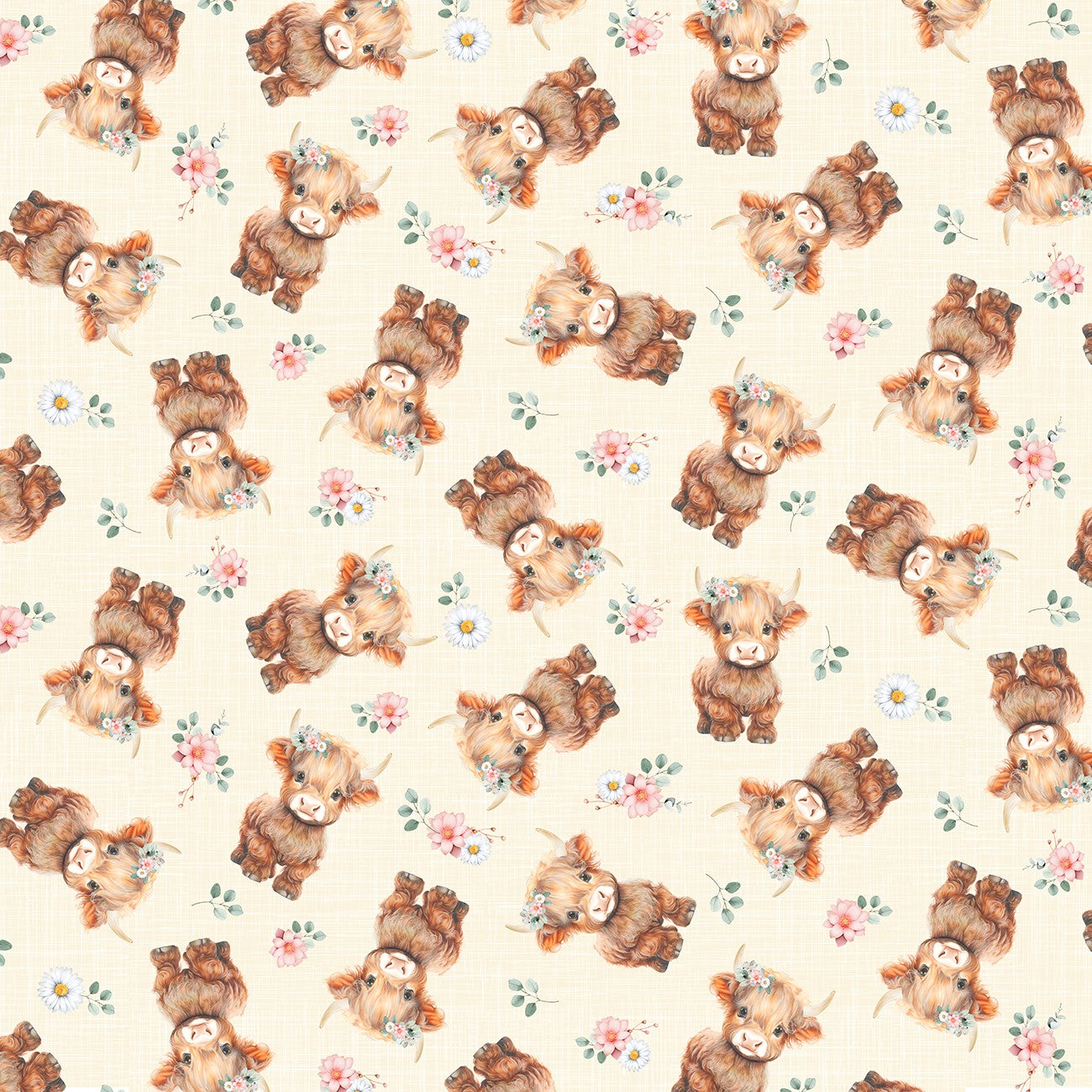 Till The Cows Come Home Highland Cows & Floral Multi Yardage | Timeless Treasures