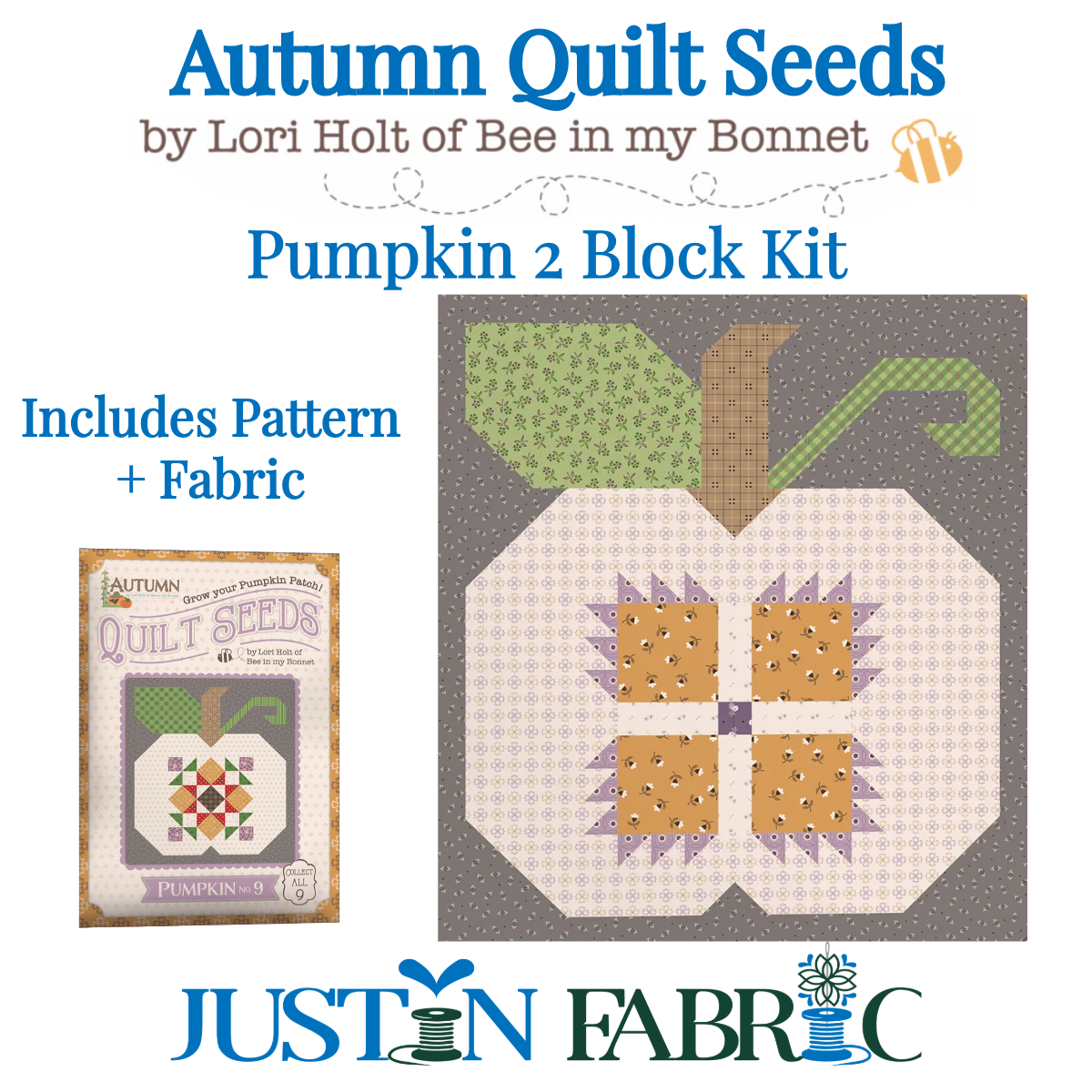 Autumn Quilt Seeds Pumpkin 2 Block Kit Featuring Autumn by Lori Holt