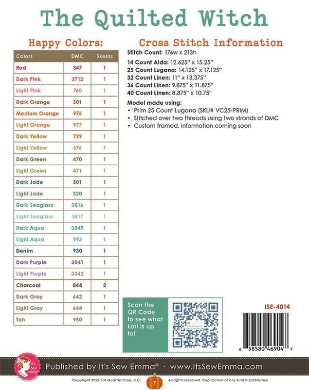 The Quilted Witch Cross Stitch Pattern Lori Holt of Bee in my Bonnet | It’s Sew Emma back cover