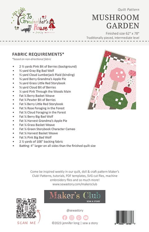 Mushroom Garden Quilt Pattern back cover