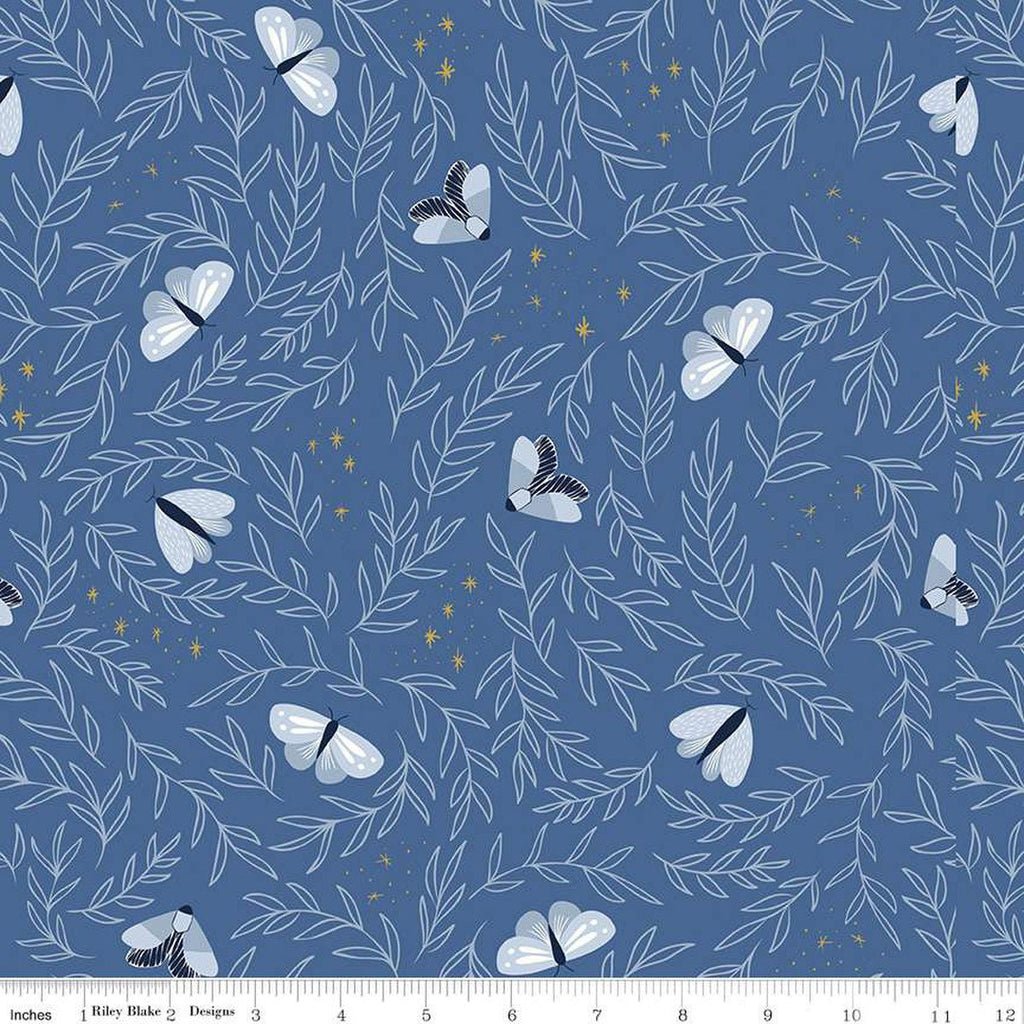 Moonchild Moths Denim Yardage by Fran Gulick | Riley Blake Designs