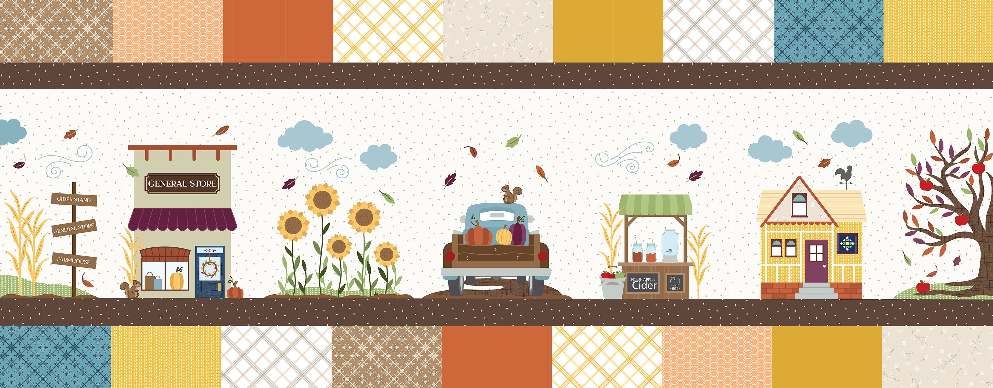Autumn Acres Bench Pillow Fabric Kit - 16in x 38in finished size by Kimberbell Designs | Maywood Studio