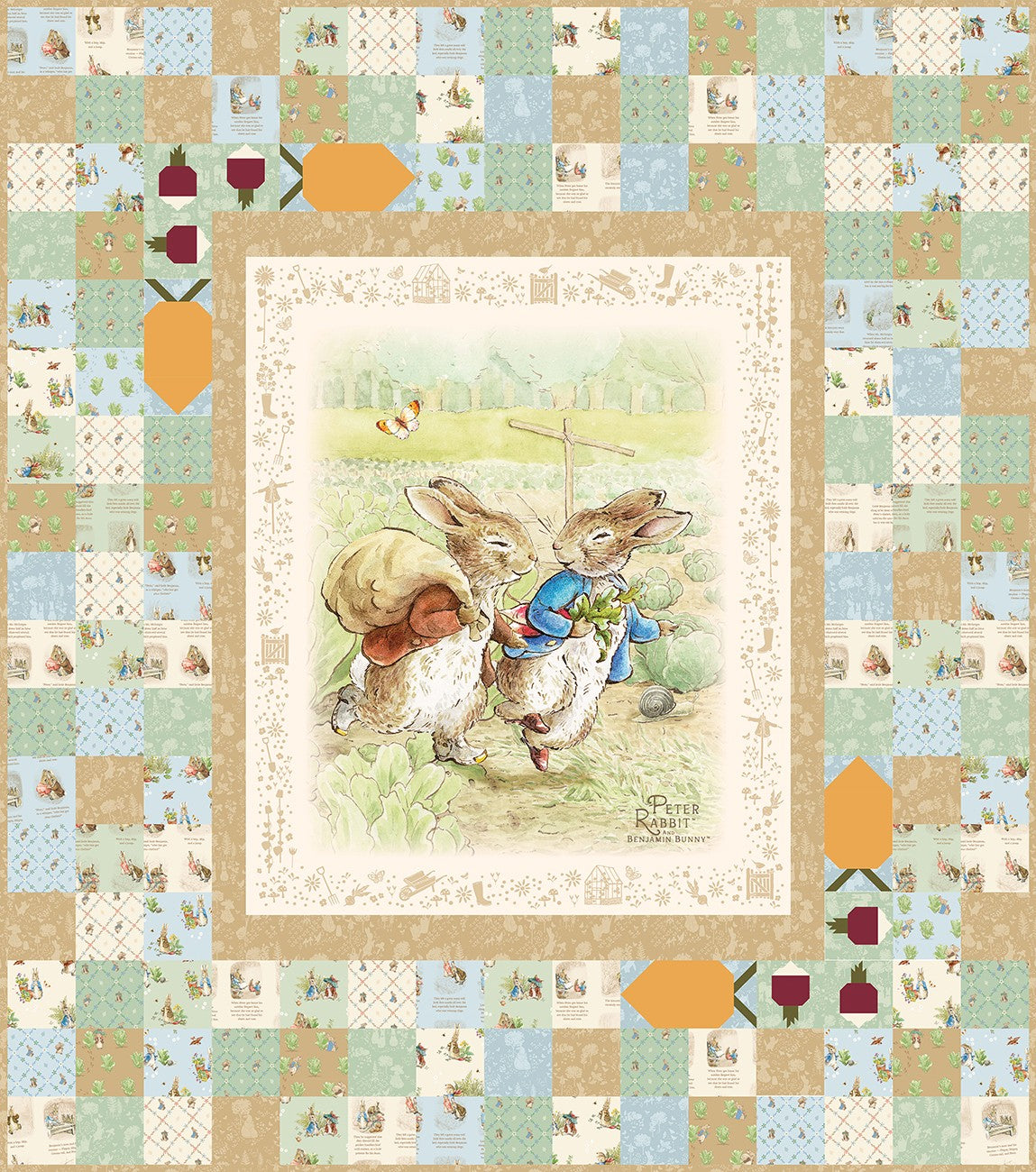 Peter Rabbit & Benjamin Bunny Peter's Garden Adventures Quilt Kit by Beatrix Potter Riley Blake Designs