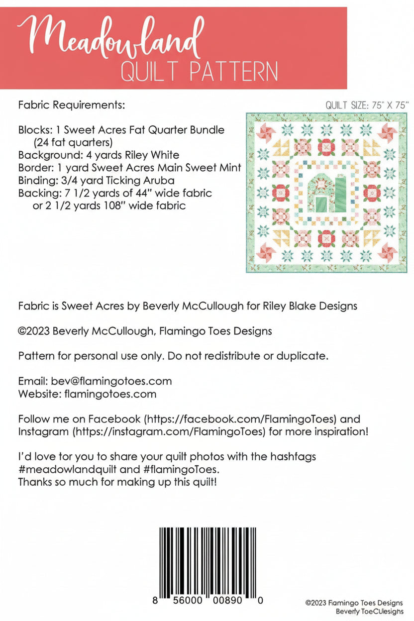 Meadowland Quilt Pattern by Flamingo Toes for Riley Blake Designs Back Cover