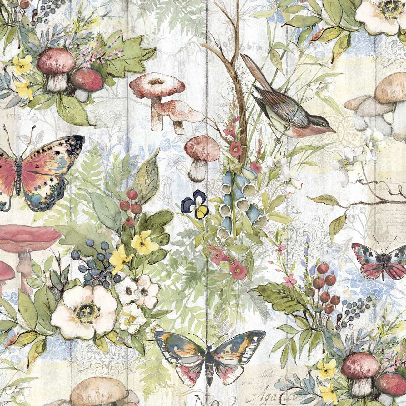 Birds & Butterflies Multi Yardage by Susan Winget | White Owl Textiles