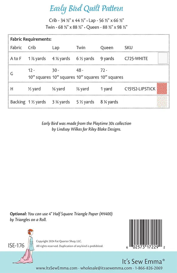 Early Bird Quilt Pattern by Nova Birchfield | It's Sew Emma #ISE-176 Back Cover