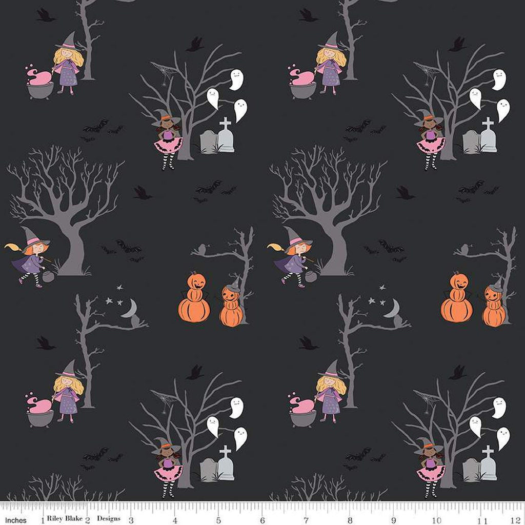 Spooky Schoolhouse Main Charcoal Yardage by Melissa Mortenson | Riley Blake Designs