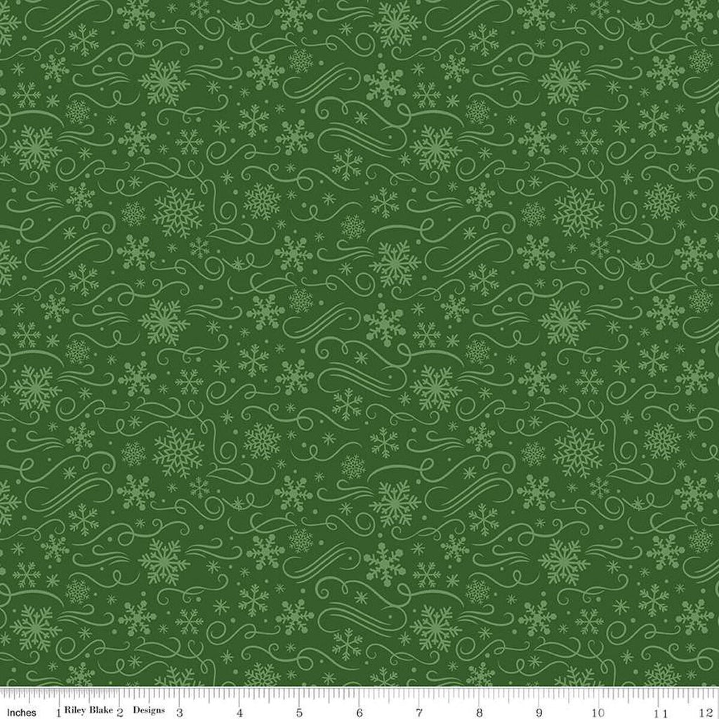 Designer Flannel Snowflakes Green Yardage by Lori Whitlock | Riley Blake Designs