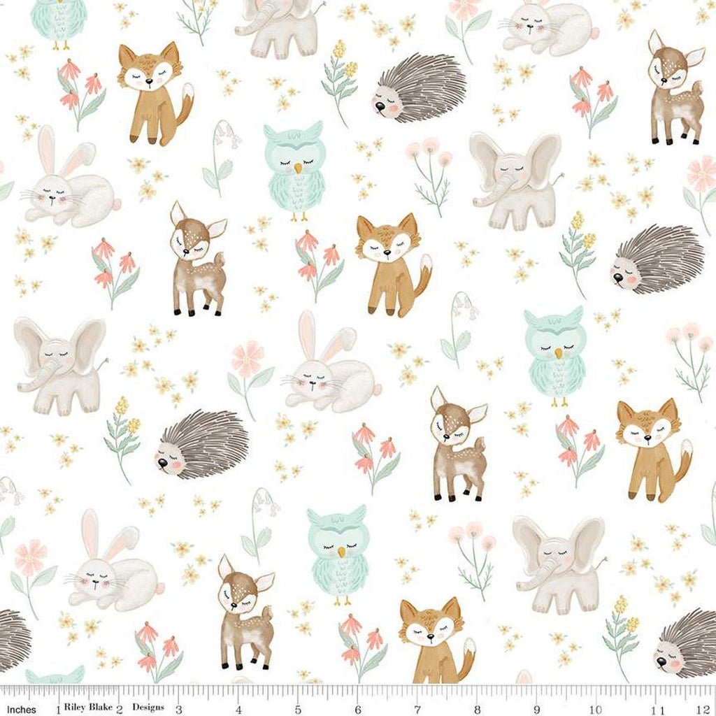 Designer Flannel It's A Girl Baby Animals White Yardage by Echo Park Paper Co | Riley Blake Designs