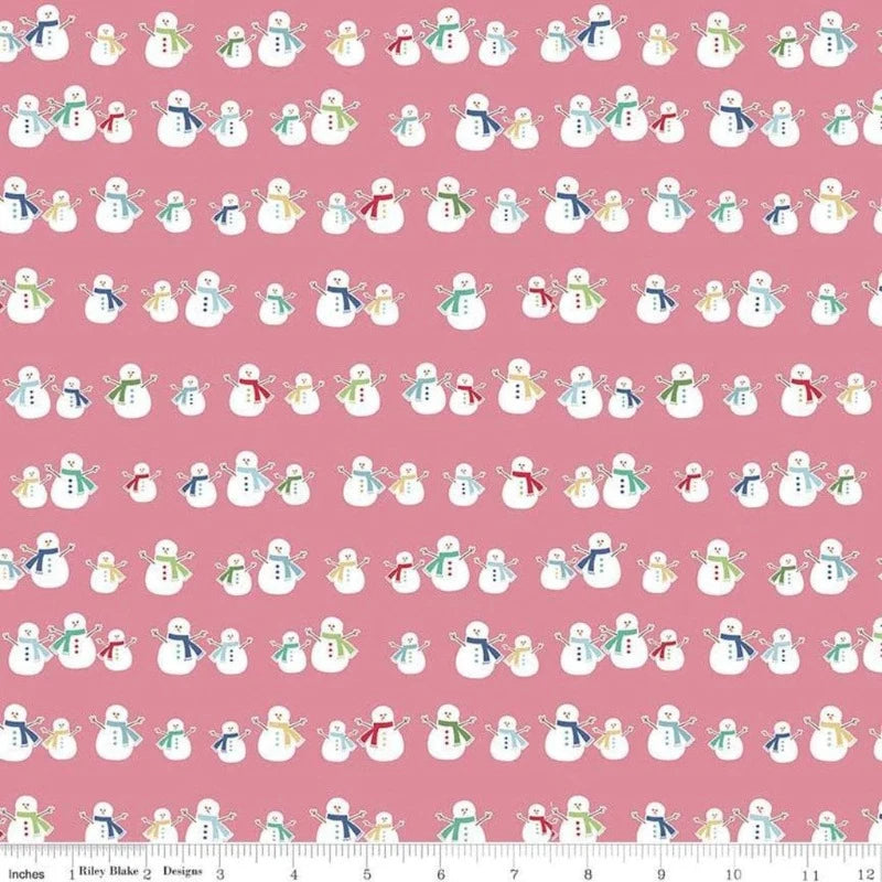 Cozy Christmas Snowmen Pink Cotton Yardage by Lori Holt | Riley Blake Designs #C5363-PINK