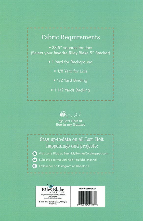 Yes You Can Runner Paper Pattern by Lori Holt | Riley Blake Designs #P120-YESYOUCAN back cover