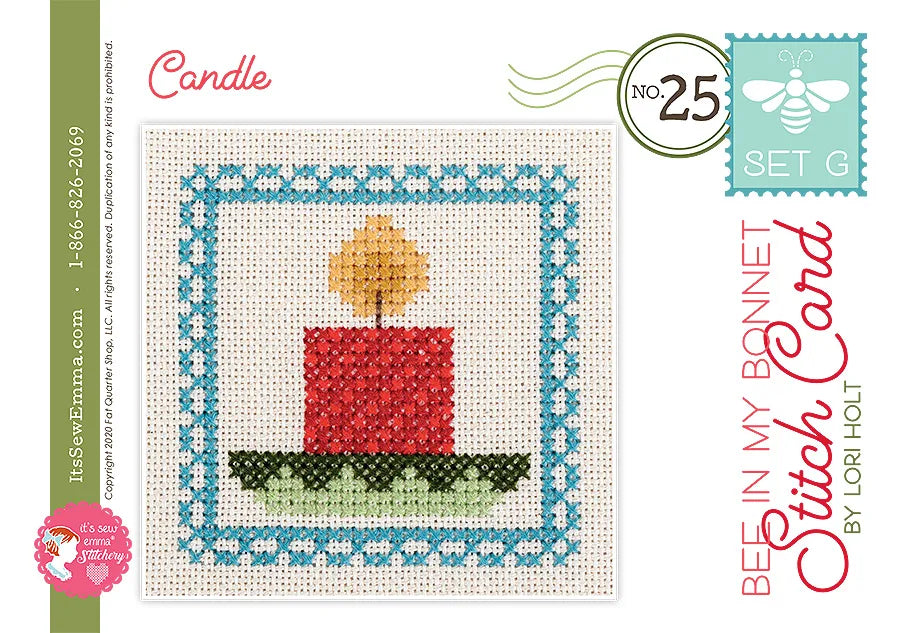 Bee in my Bonnet Stitch Cards Set G Cross Stitch Pattern by Lori Holt | It's Sew Emma #ISE-436 candle