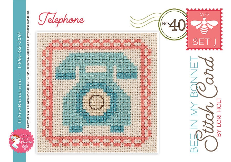 Bee in my Bonnet Stitch Cards Set J Telephone Lori Holt | It's Sew Emma ISE#454