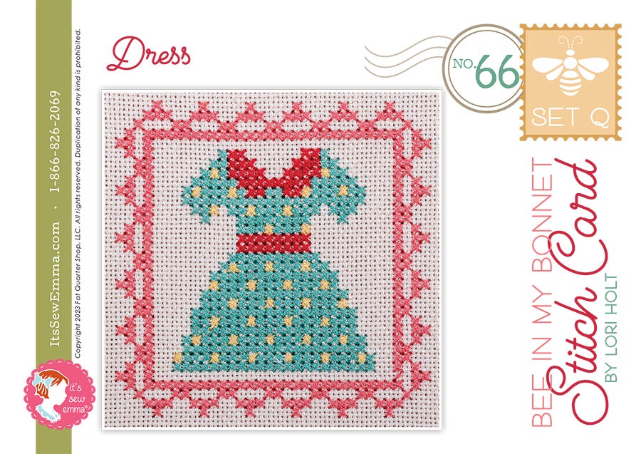 Bee in my Bonnet Stitch Cards Set Q Dress Lori Holt | It's Sew Emma ISE#4015