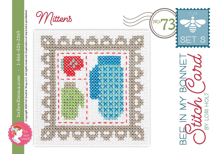 Bee in my Bonnet Stitch Cards Set S Mittens Lori Holt | It's Sew Emma ISE#4024