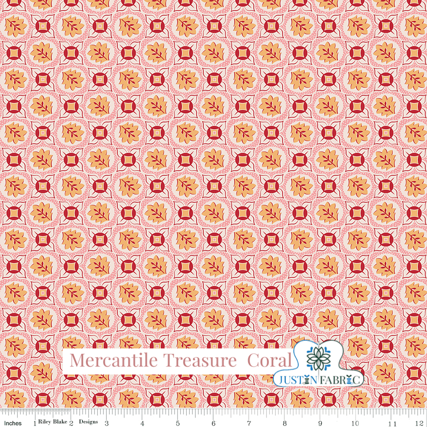Mercantile Treasure Coral Yardage| SKU: C14400-CORAL Pre-order (December 2023) -C14400-CORAL - Justin Fabric!