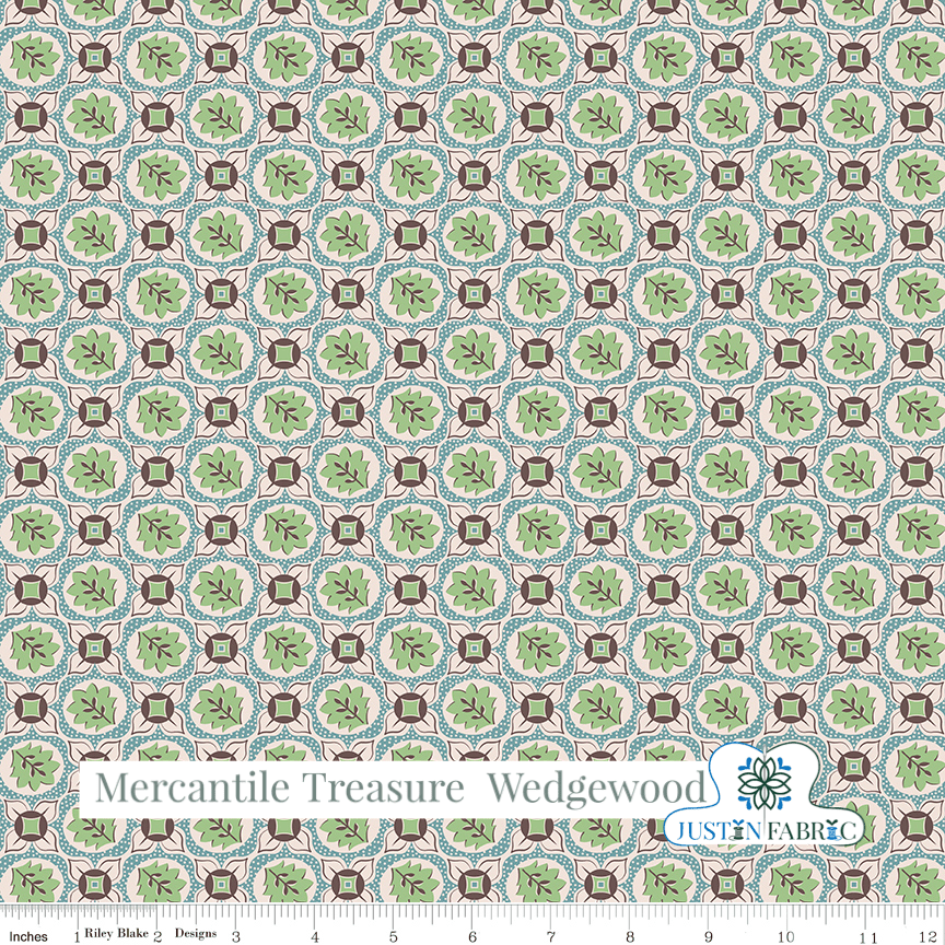 Mercantile Treasure Wedgewood Yardage| SKU: C14400-WEDGEWOOD Pre-order (December 2023) -C14400-WEDGEWOD - Justin Fabric!