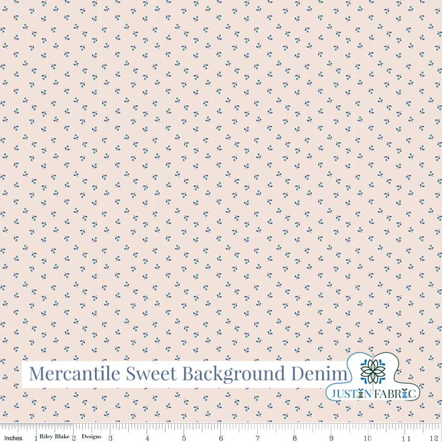 Mercantile Sweet Background Denim Remnant by Lori Holt | Riley Blake Designs -C14405-DENIM-10" - Justin Fabric!