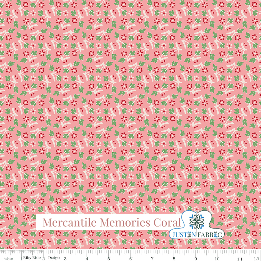 Mercantile Memories Coral Yardage| SKU: C14390-CORAL Pre-order (December 2023) -C14390-CORAL - Justin Fabric!