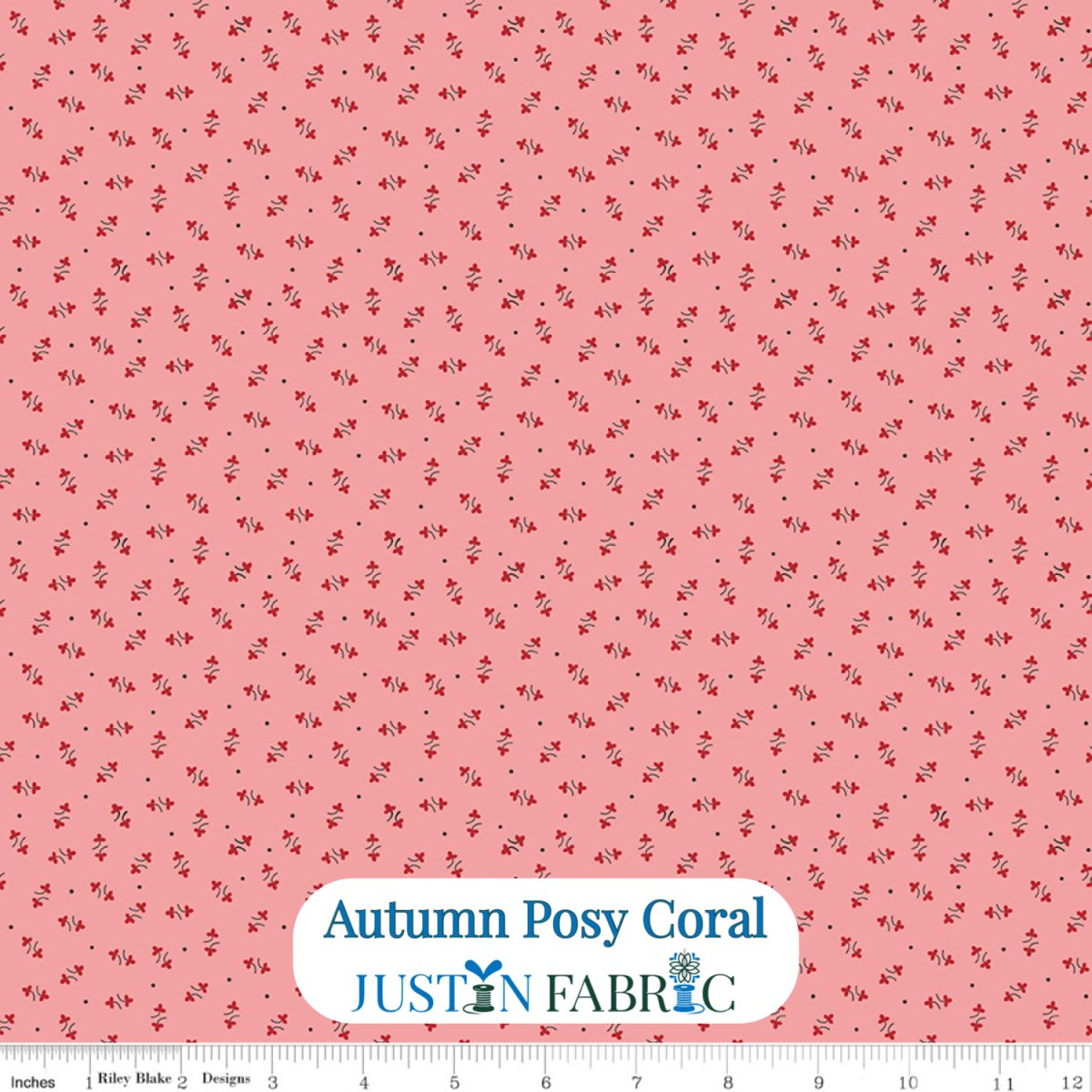 Autumn Posy Coral Cotton Yardage by Lori Holt | Riley Blake Designs -C14655-CORAL - Justin Fabric!