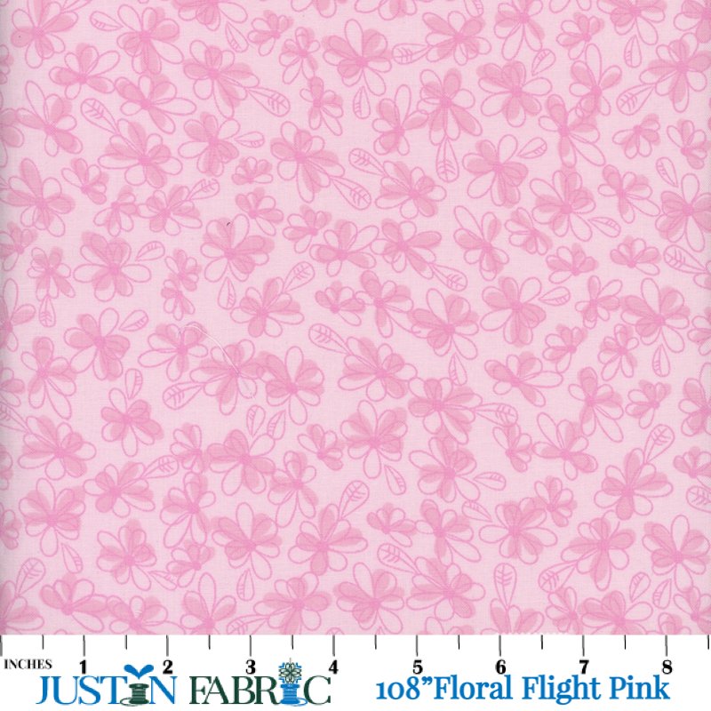 108" Wide Floral Flight Pink Cotton Yardage | Mook Fabrics