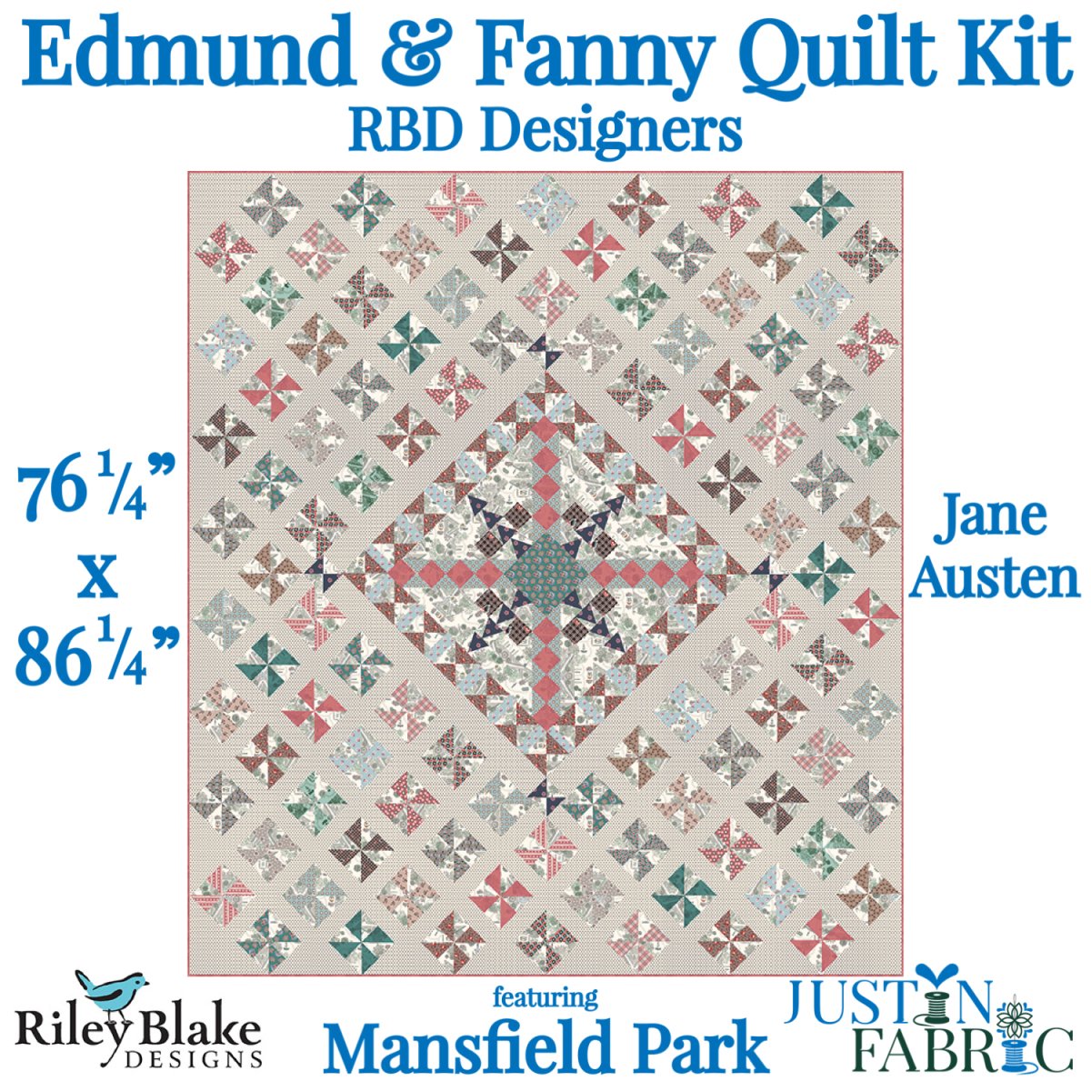 Edmund & Fanny Mansfield Park Quilt Kit by the RBD Designers | Riley Blake Designs image of quilt top with description