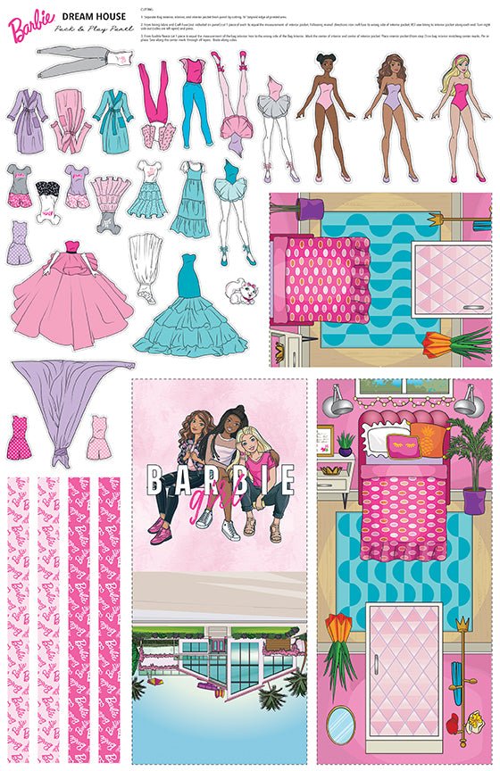 Barbie™ Girl Barbie Dream House Pack and Play Felt Panel | Riley Blake Designs #FT12995-PANEL -FT12995-PANEL - Justin Fabric!